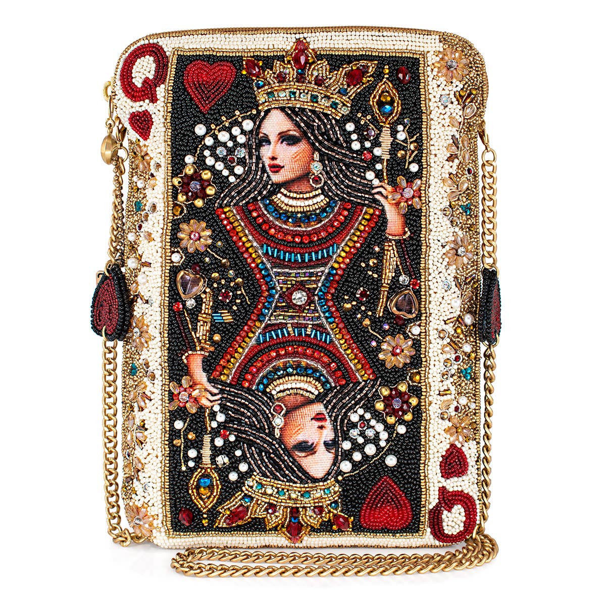 The Queen Beaded Queen Playing Card Mini Crossbody Clutch