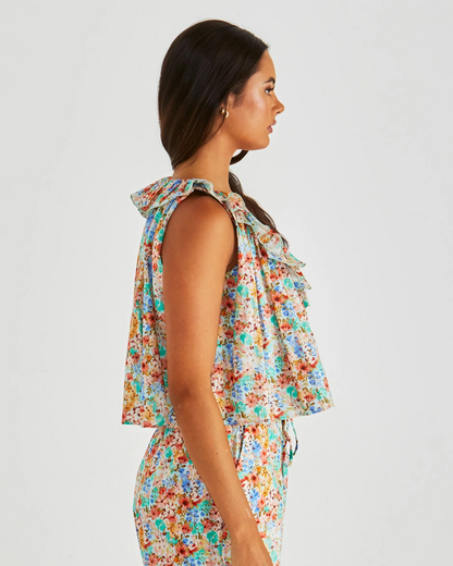 Sass Panna Ruffled Neck Tank - Blossom