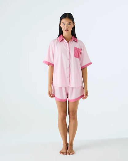 Kip and Co Glow In Pink Adult Bamboo Cotton Short Sleeve Shirt & Short Pyjama Set