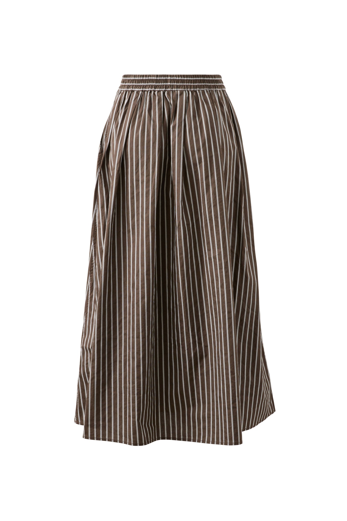 women’s poplin long skirt in brown white stripe 
