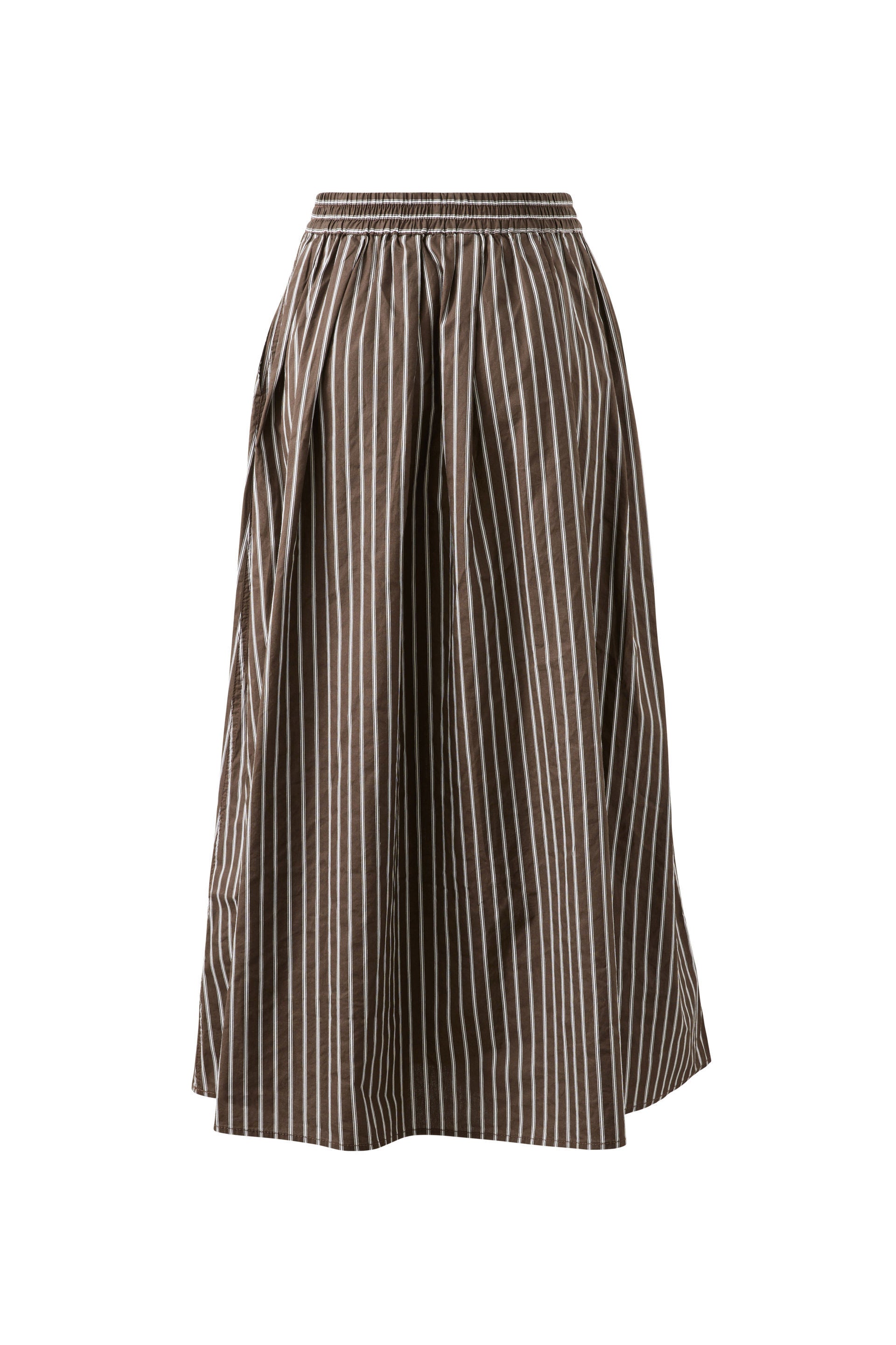 women’s poplin long skirt in brown white stripe 