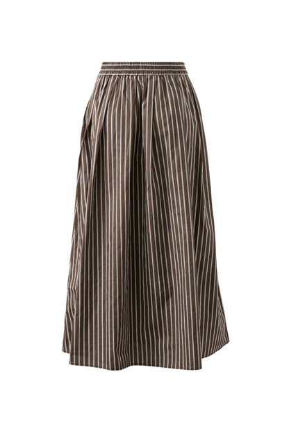 women’s poplin long skirt in brown white stripe 