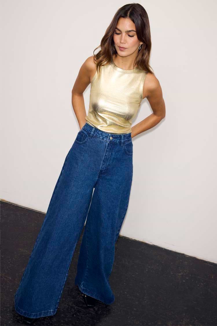 Never Fully Dressed Metallic Tank Gold