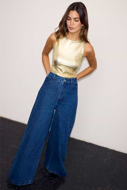 Never Fully Dressed Metallic Tank Gold