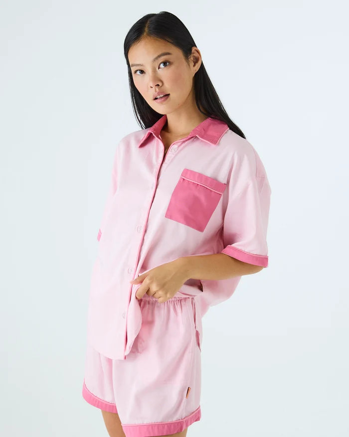 Kip and Co Glow In Pink Adult Bamboo Cotton Short Sleeve Shirt & Short Pyjama Set