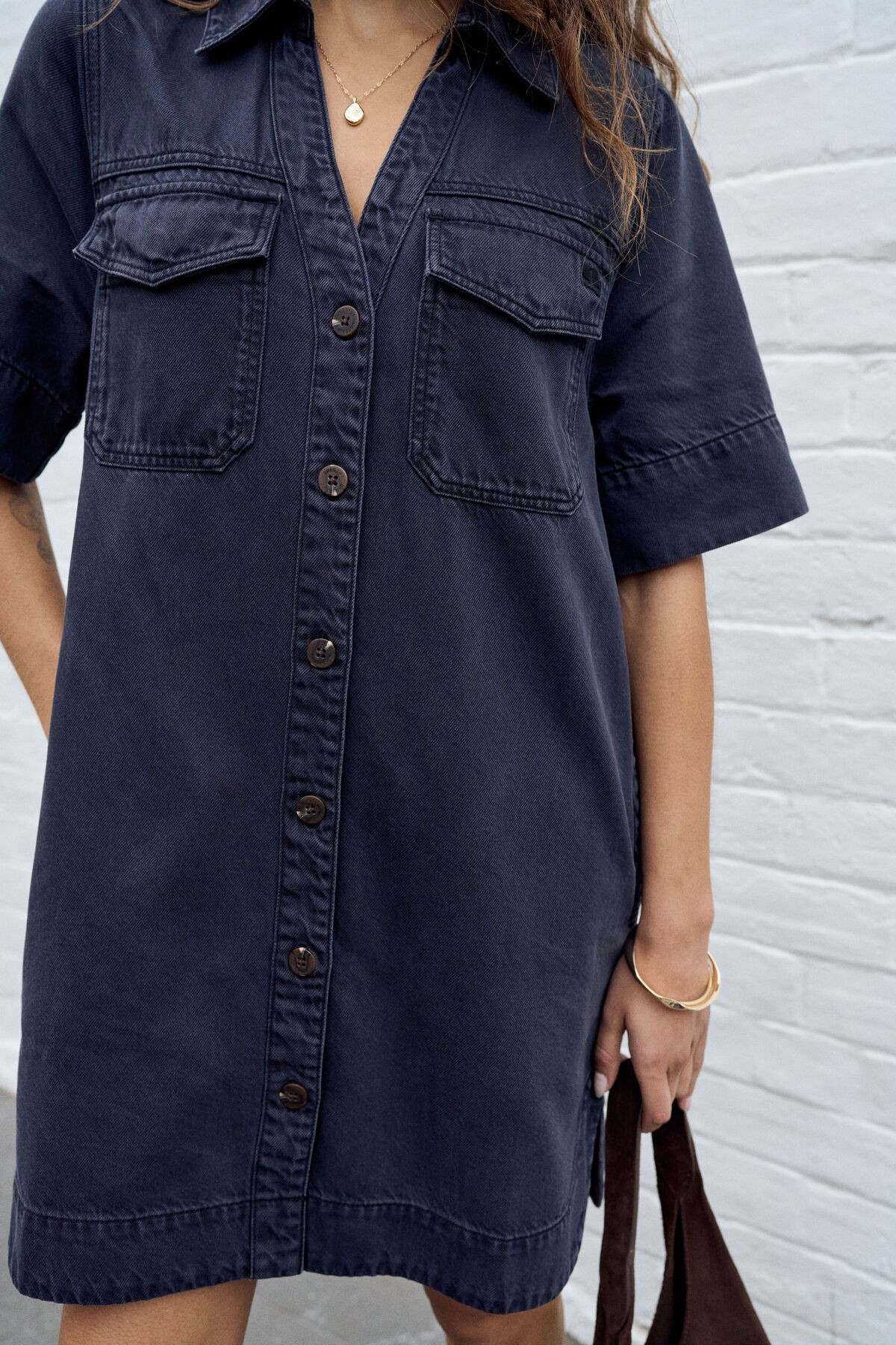 Ceres Life Bonnie Relaxed Shirt Dress - Washed Black