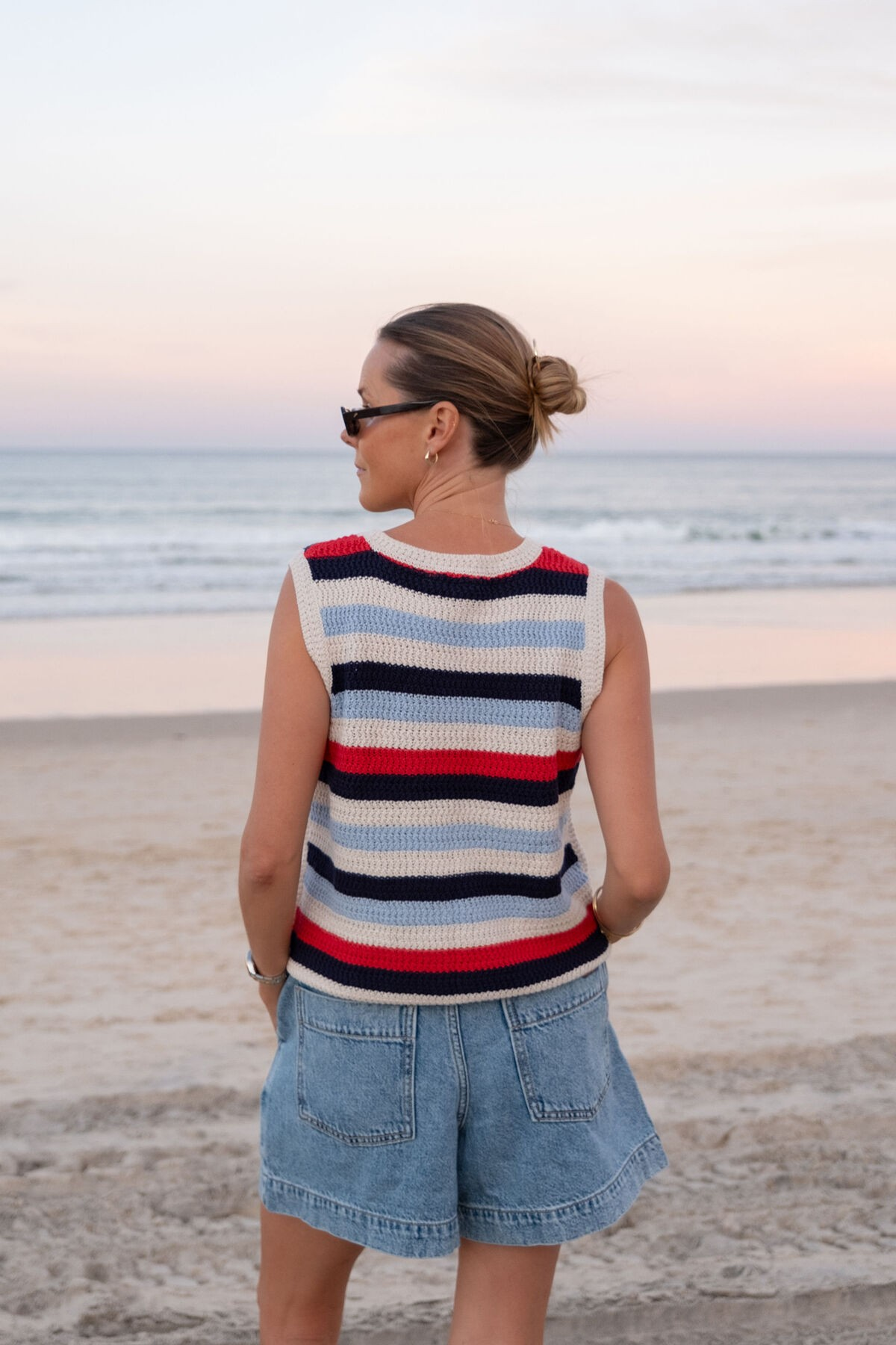 Ceres Life Textured Multi Stripe Knit Tank - Heritage red stripe