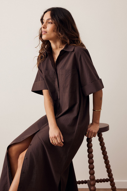 Ceres Life Samara Midi Shirt Dress - Bitter Choc