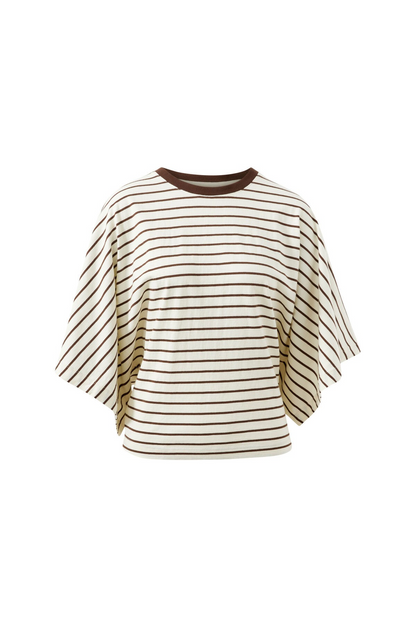 Ceres Life Lucy Relaxed Sleeve Tee - Milk/Brunette Stripe