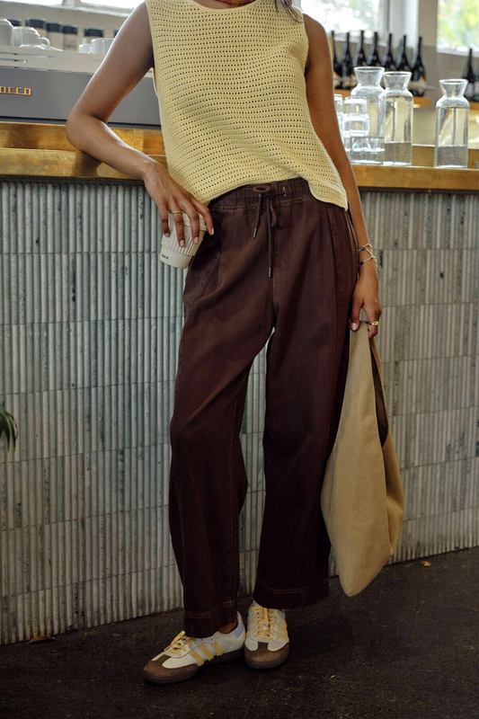Ceres Life cotton‑blend wide leg pants in chocolate
