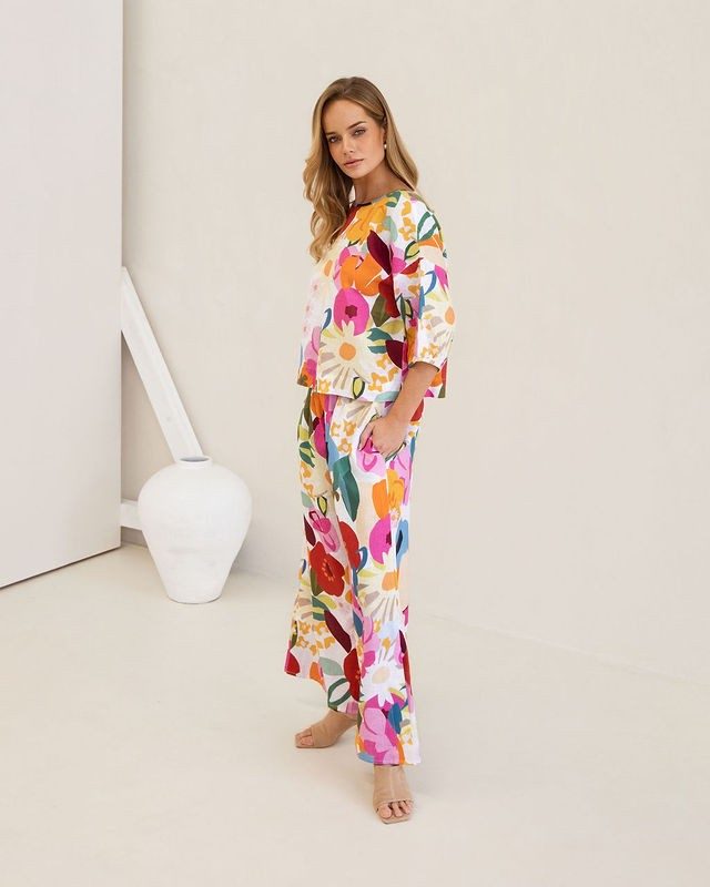 Kaleido 100% Linen Balloon Top - Bloom Burst