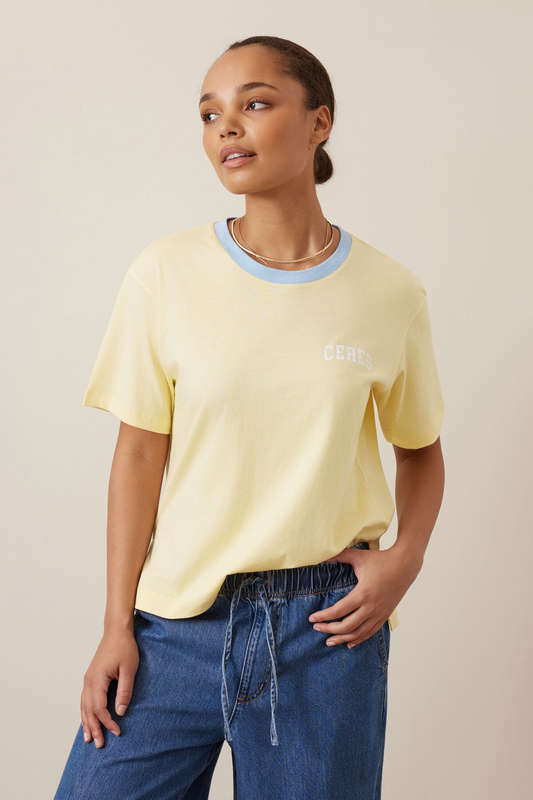 Ceres Life Stevie Slouchy Tee in New Butter Yellow with chest logo