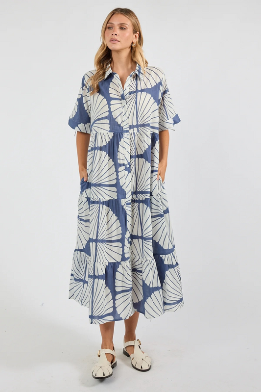 Ibisa Women's Relaxed Fit Tiered Button Through Shirt Dress
