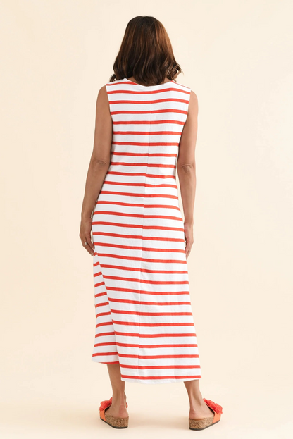 Foxwood Cotton Sleeveless Dress with Orange and Shite Stripes 