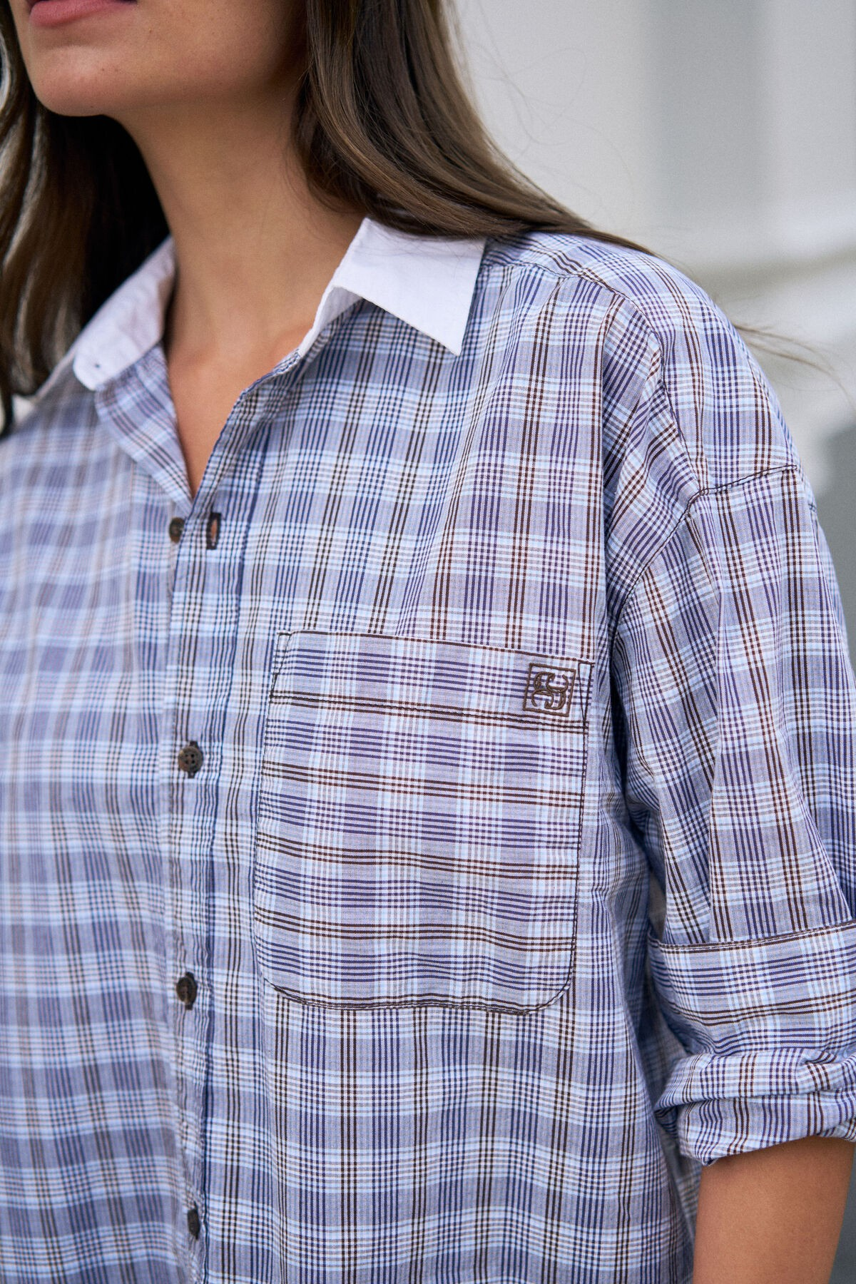 Ceres Life Peta Oversized Shirt - Blue Chocolate Check