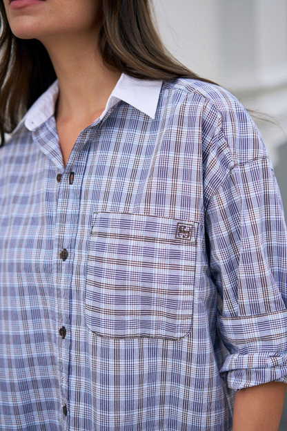 Ceres Life Peta Oversized Shirt - Blue Chocolate Check