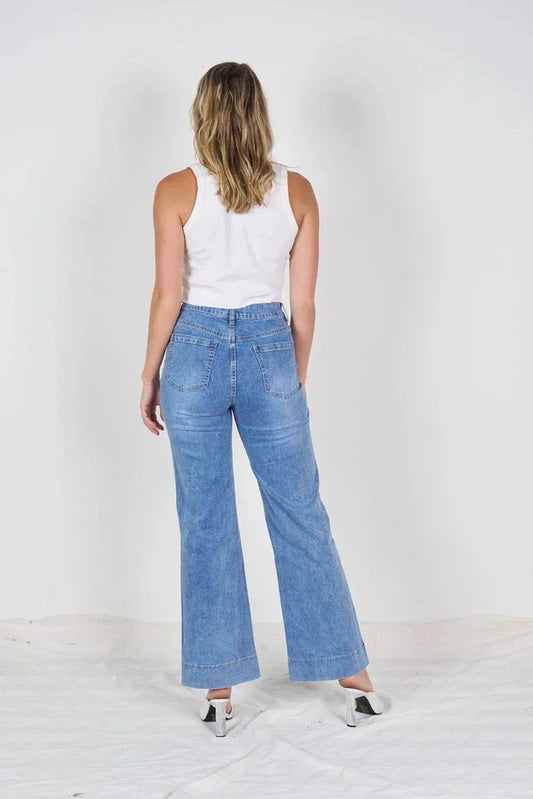 Wakee Denim 7144 Front Patch Pocket Mid Blue