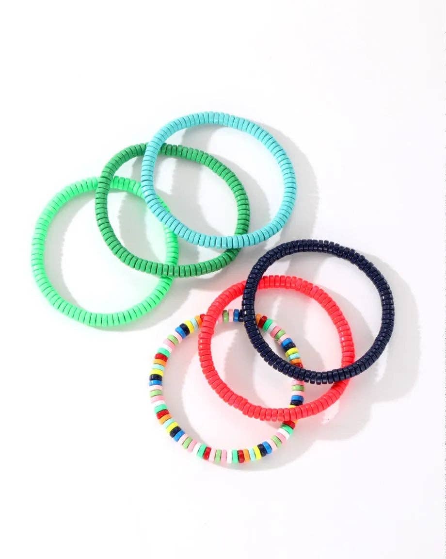 Colourful Enamel Stacking Bracelet Collection in Gold & Silver: Pearl Pop Silver