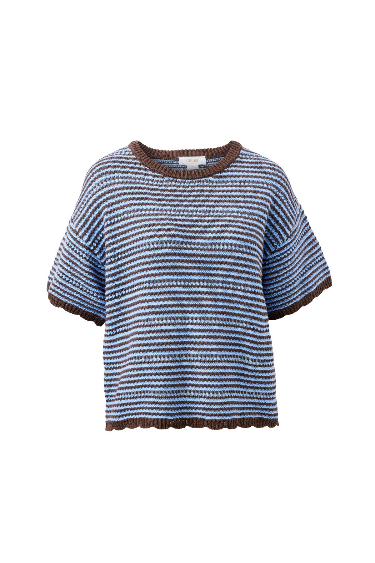 Ceres Life Nina Boxy Knit Tee - Brunette Sky / Blue Stripe