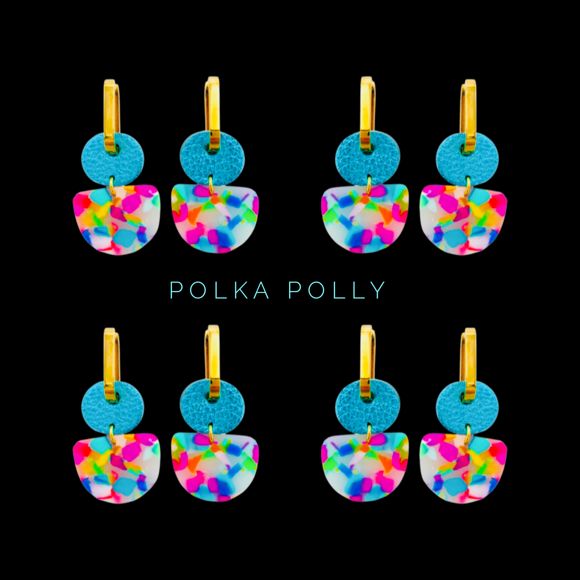 Polka Polly chunky gold hoop earrings rainbow confetti