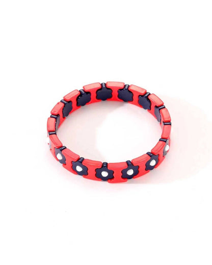 Colourful Enamel Stacking Bracelet Collection in Gold & Silver: Gold Tubey Blue
