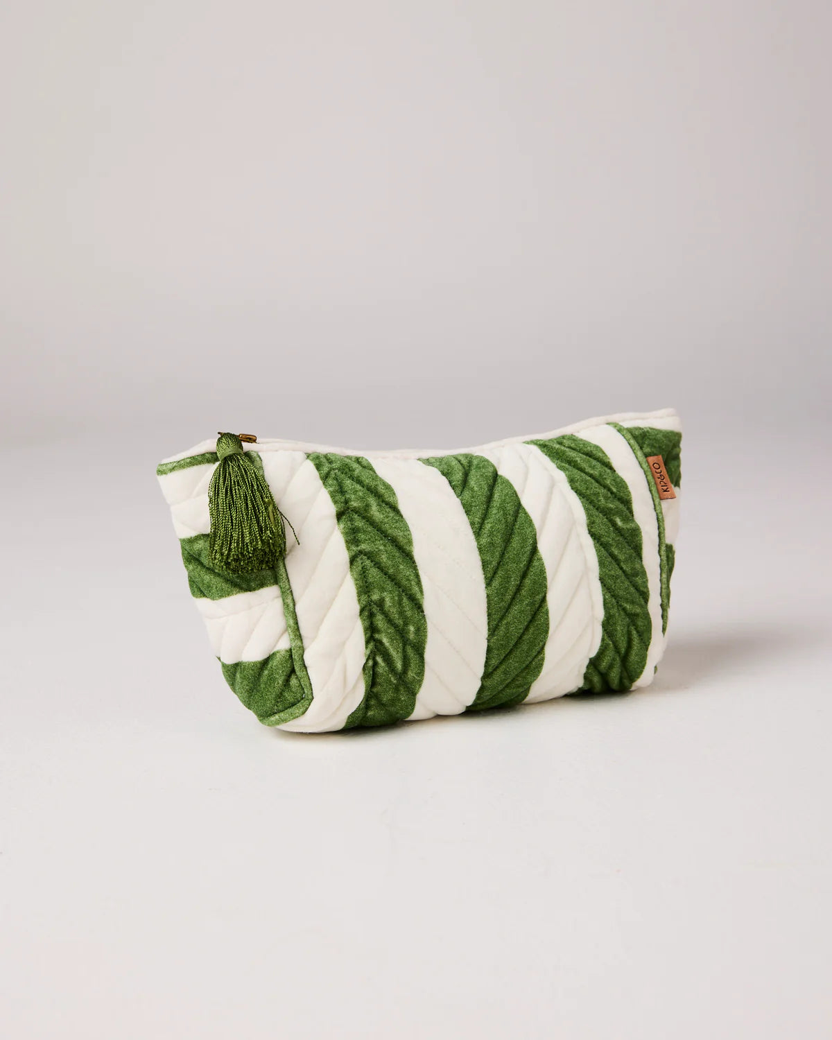 Kip and Co Moss Stripe Velvet Toiletry Bag