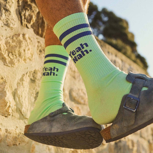 Skwosh Yeah Nah Socks in Lime: Lime / OS