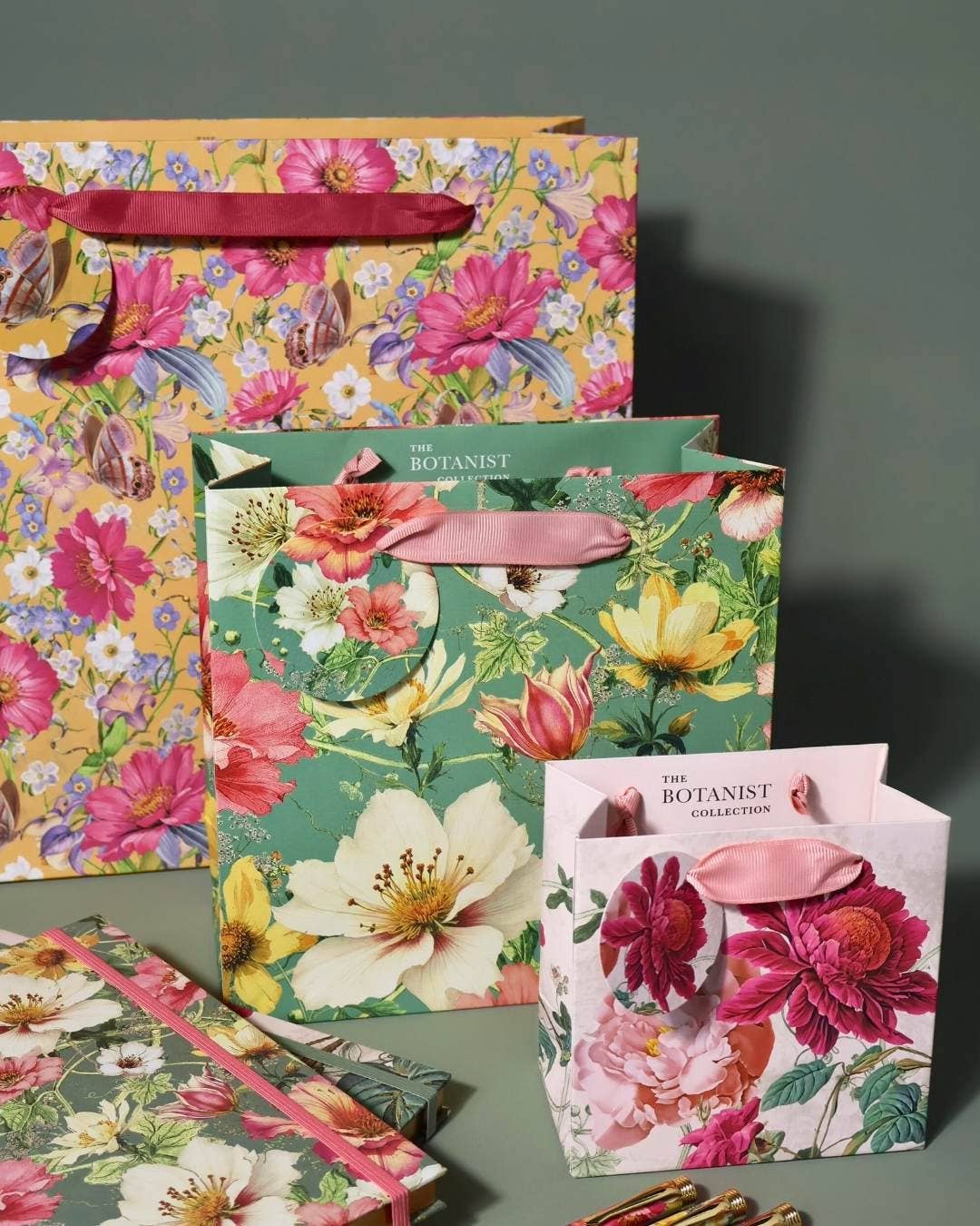 A5 Notebook Hardback Stationery Gift Paper Flowers Green