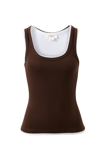 Ceres Life Skylar Layered Rib Tank - Choc/White