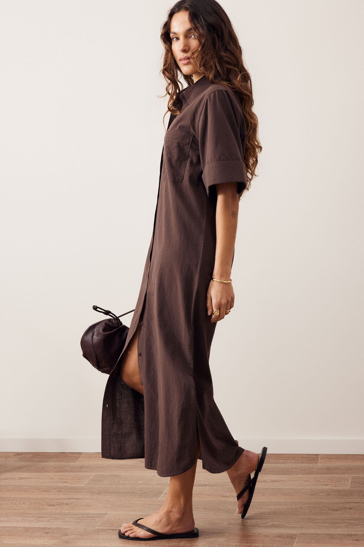 Ceres Life Samara Midi Shirt Dress - Bitter Choc