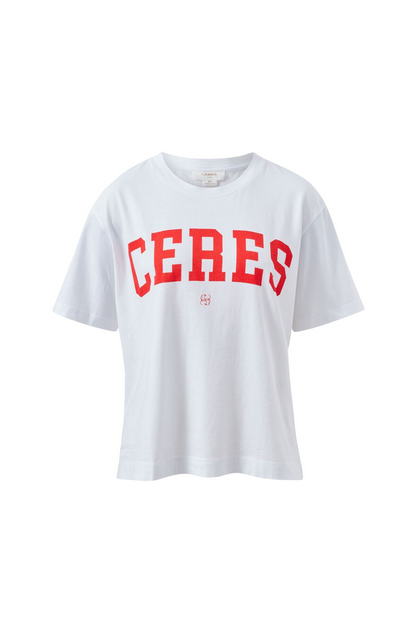 Ceres Life Stevie Slouchy Tee - White/Chili Red Varsity