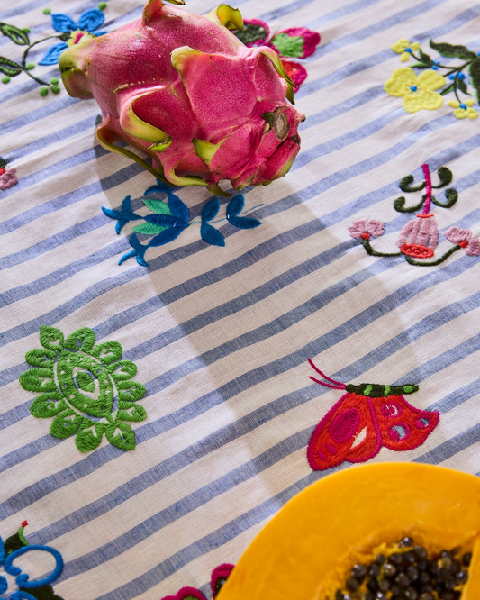 Kip&Co x Anna Spiro blue striped floral tablecloth