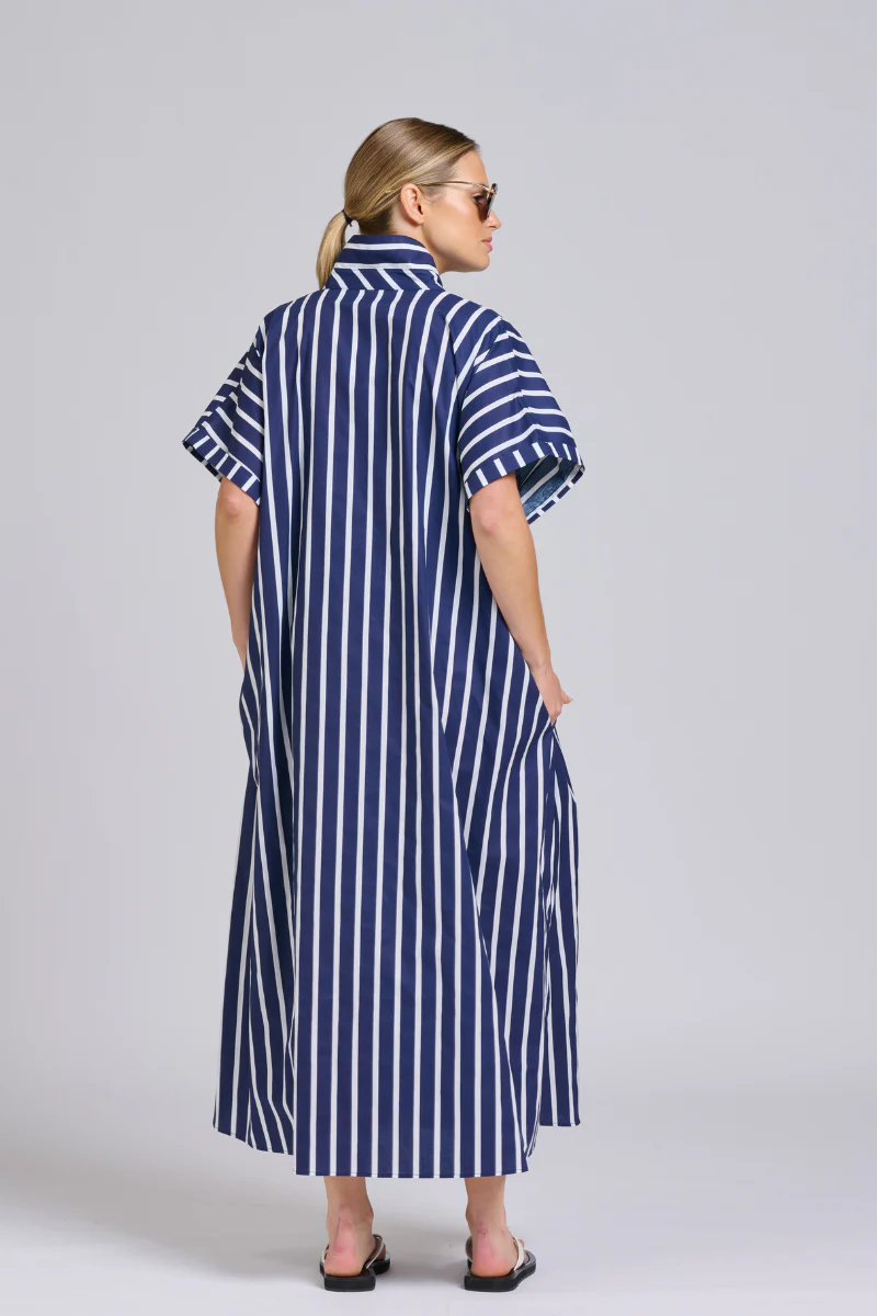 Shirty Sasha Longline Dress- Navy Thick Stripe