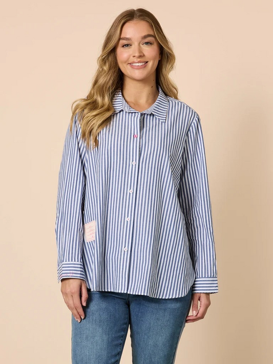Threadz women’s cotton striped shirt in blue and white