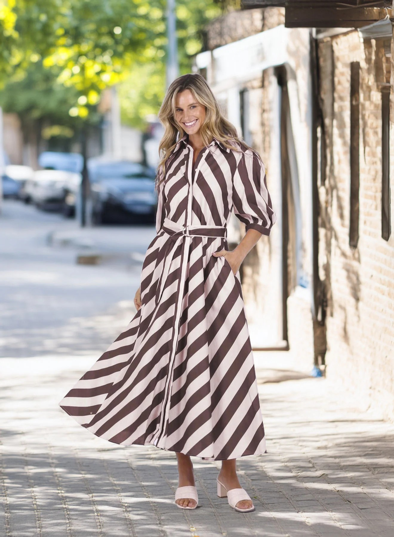 Leoni Australia Bianca Dress Chocolate Stripe