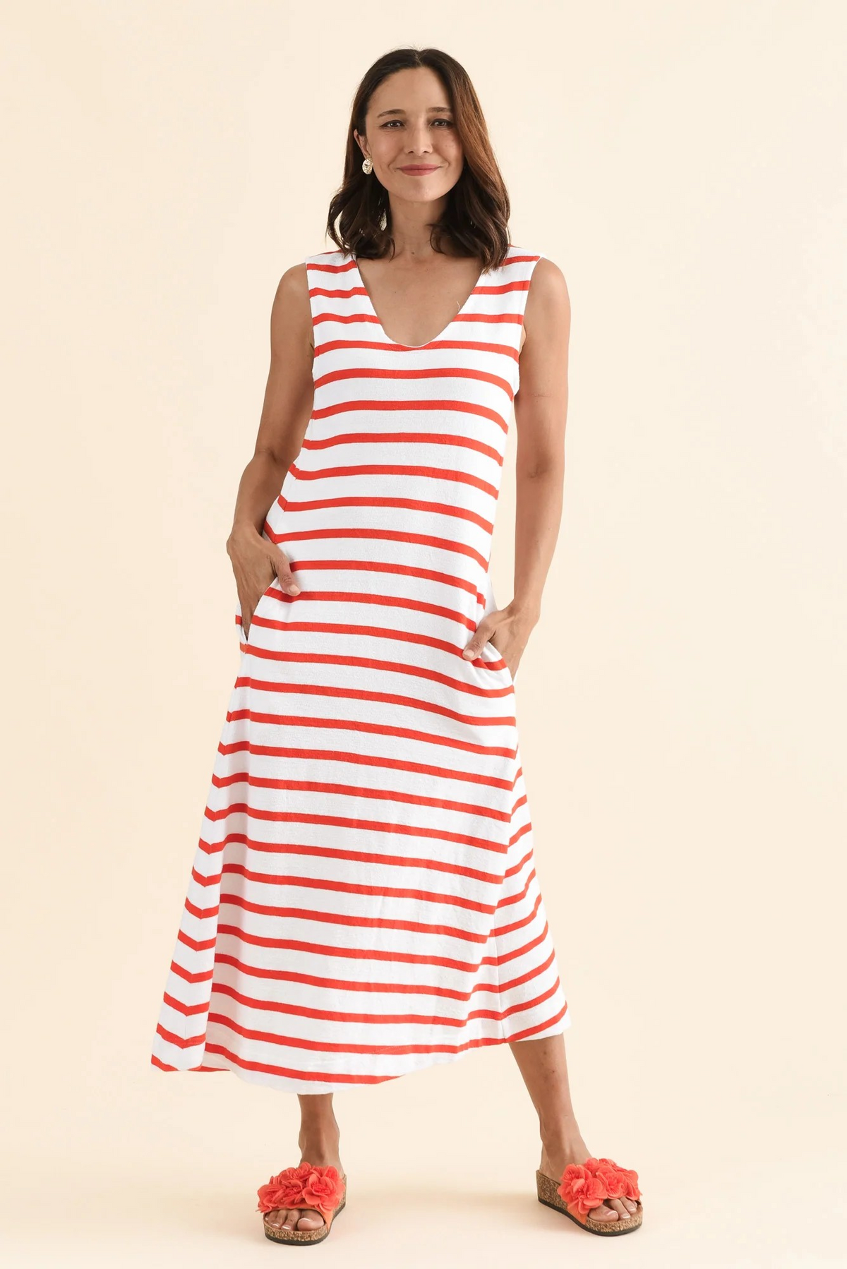 White and Orange Striped Summer Dress | Foxwood Clothing