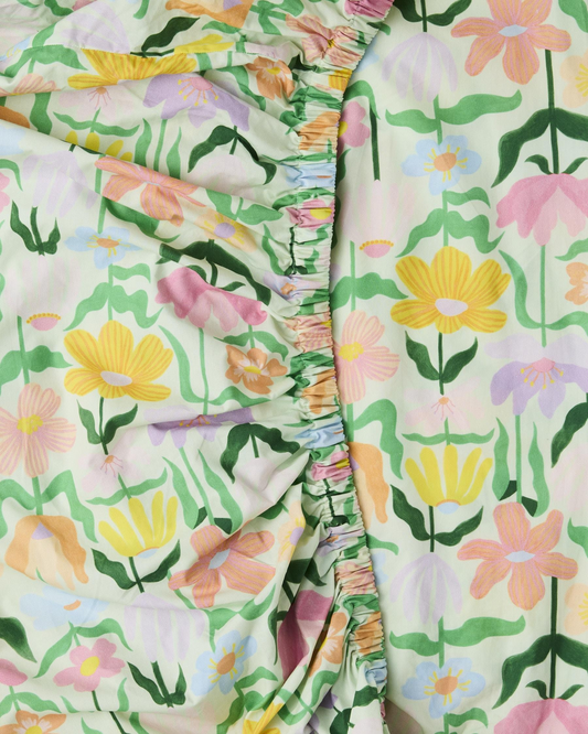 Kip and Co Popping Flowers Green Organic Cotton Sheets
