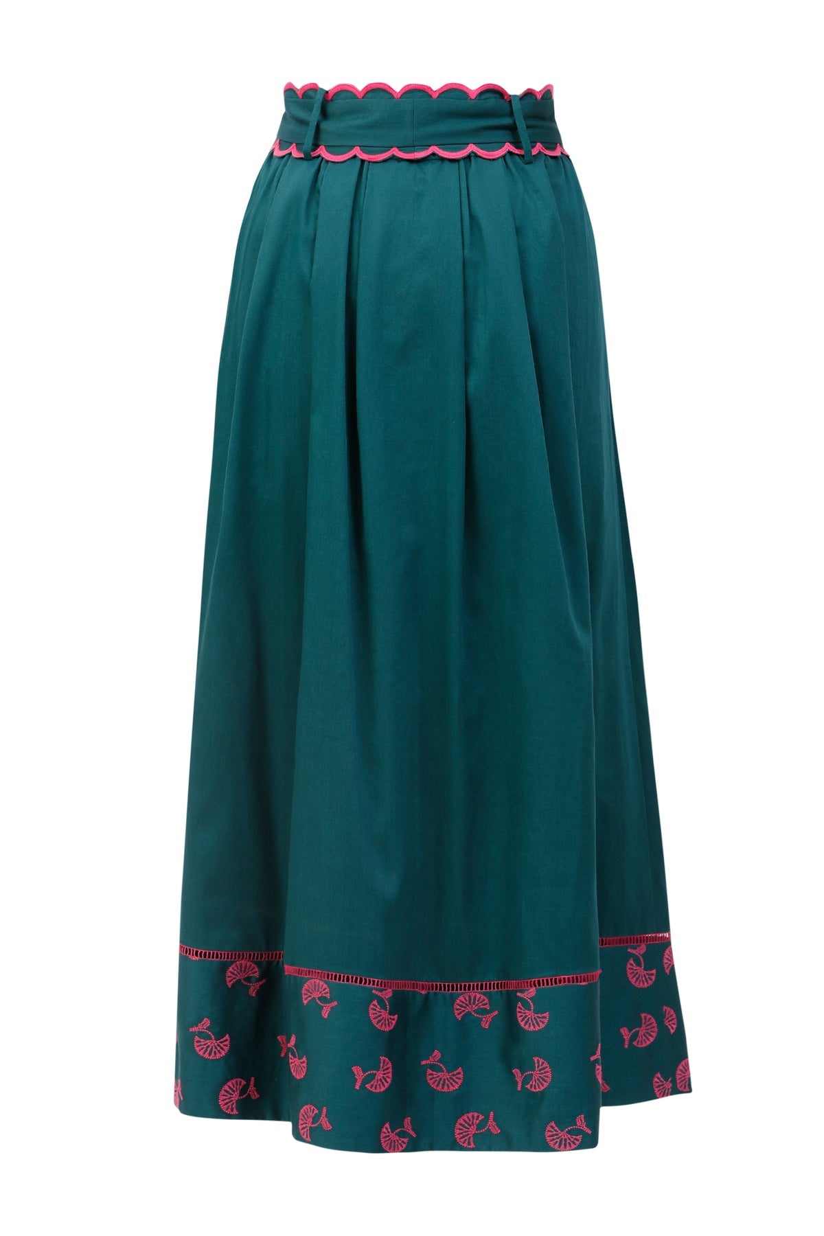 Emily Lovelock Maya Embroidered Skirt Dark Moss