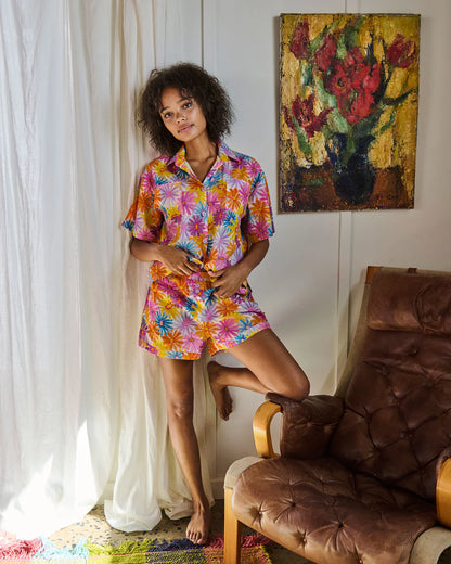 Kip and Co Petal Power Adult Organic Cotton Short Sleeve Shirt & Short Pyjama Set