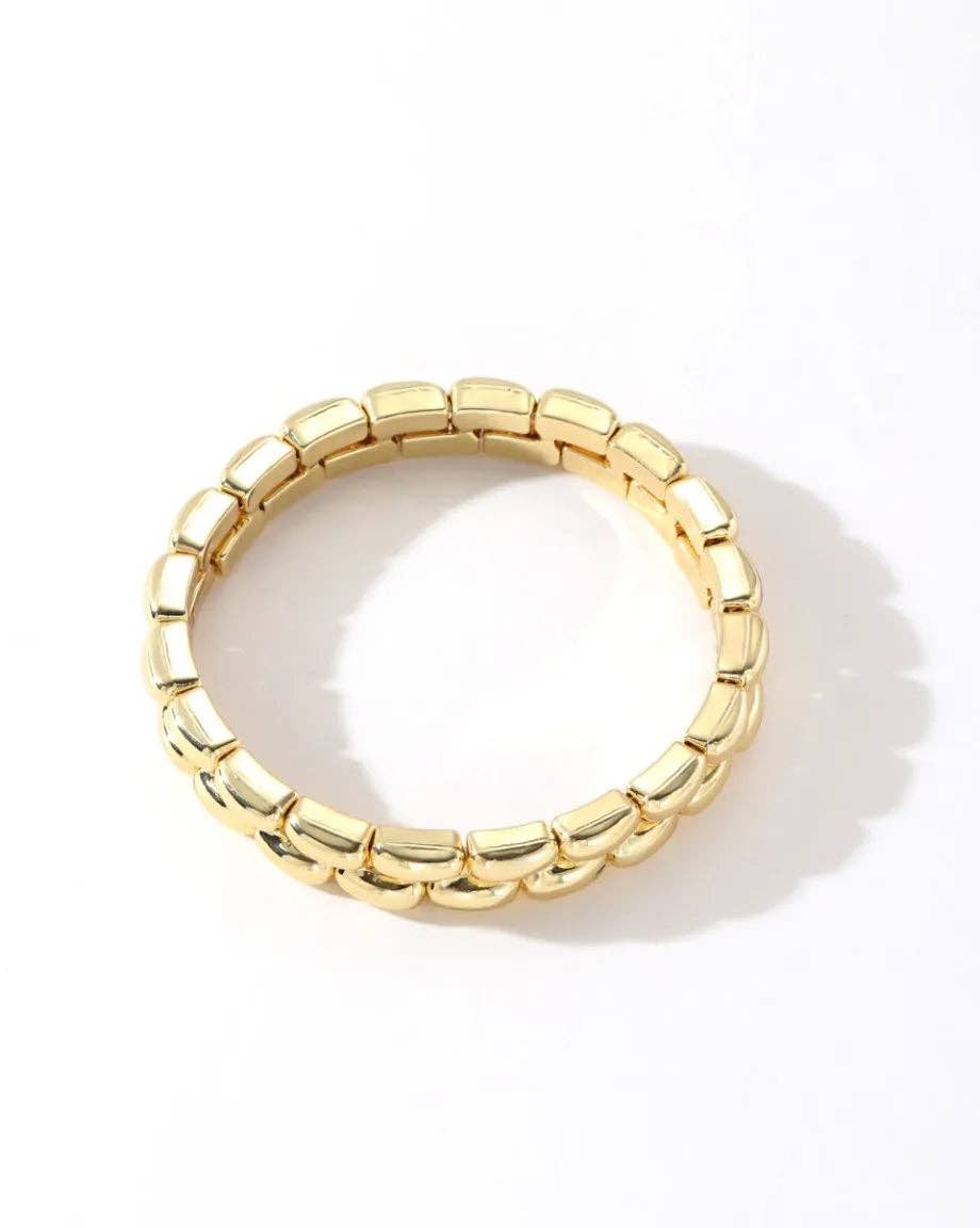 Colourful Enamel Stacking Bracelet Collection in Gold & Silver: Gold Tubey Blue