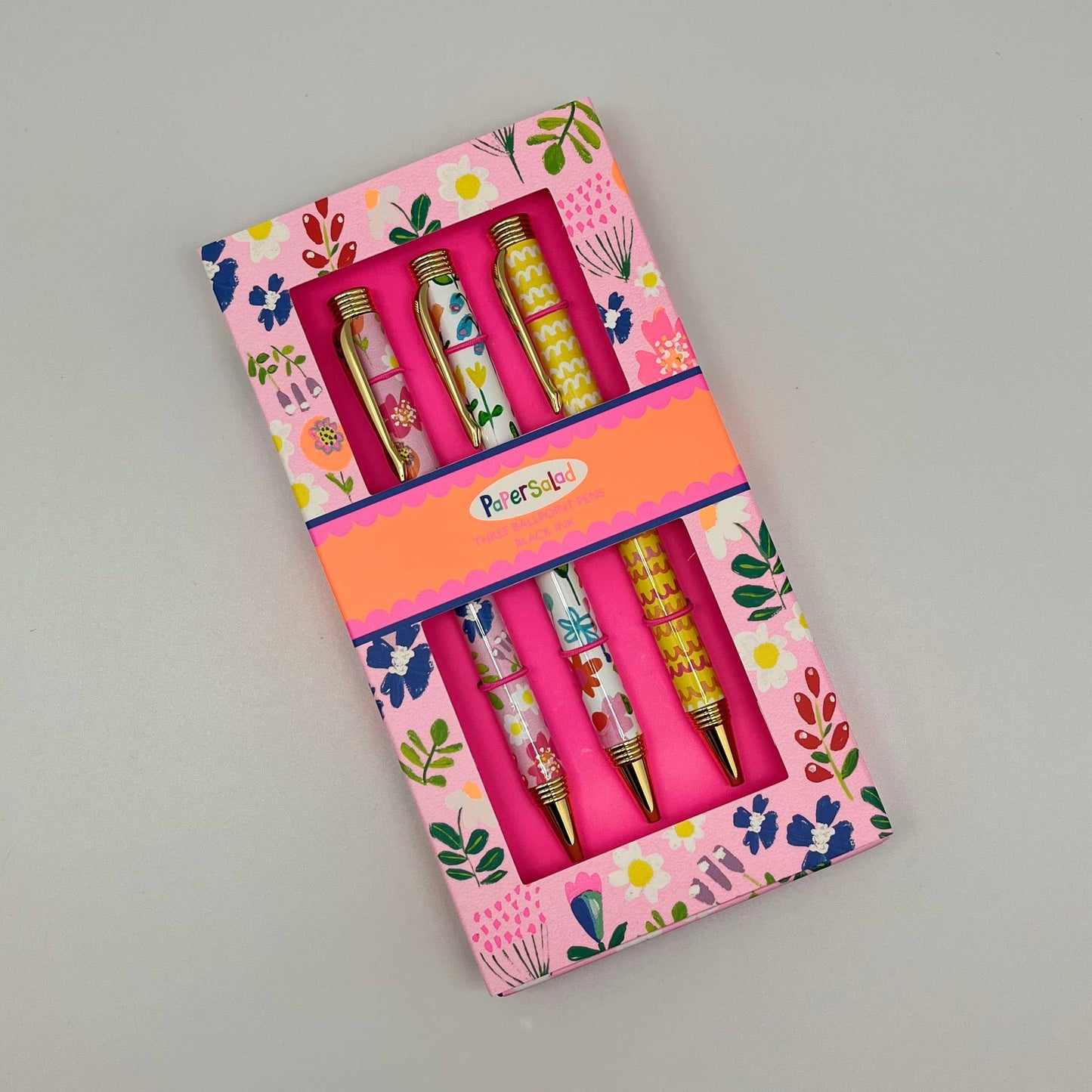 Gift Set 3 Pens Paper Salad Flowers Stationery