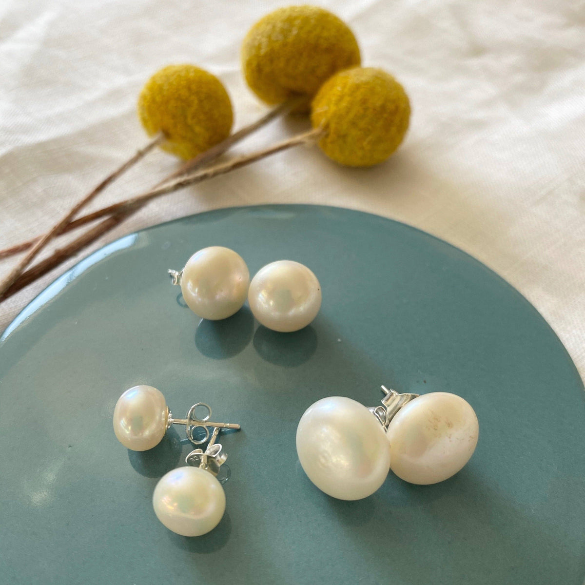 Greenwood Designs Sterling Silver Freshwater Pearl Stud Earrings - 4 Sizes