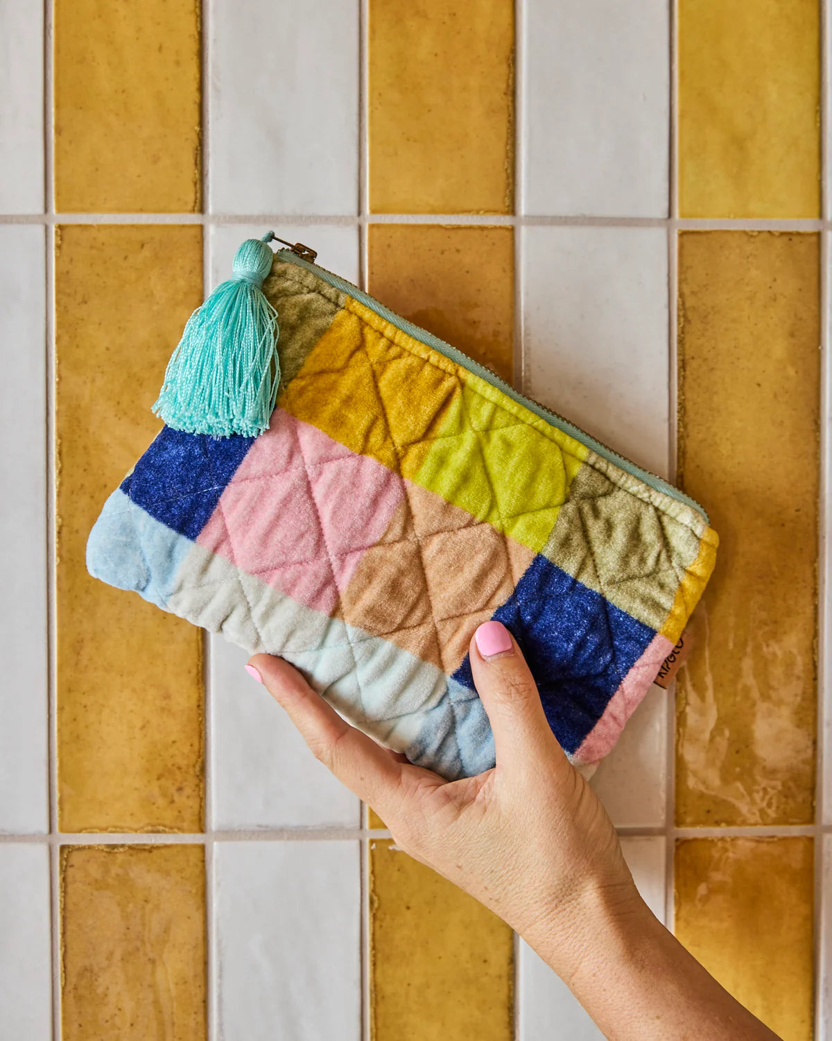 Kip and Co Florida Tartan Velvet Cosmetics Purse