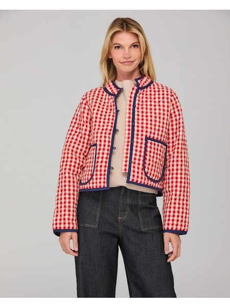 Boom Shankar Mizuki Jacket - Red Seersucker | Womens Jackets Online