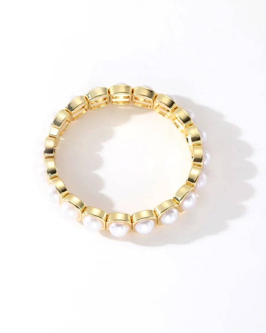 Colourful Enamel Stacking Bracelet Collection in Gold & Silver: Pearl Pop Gold