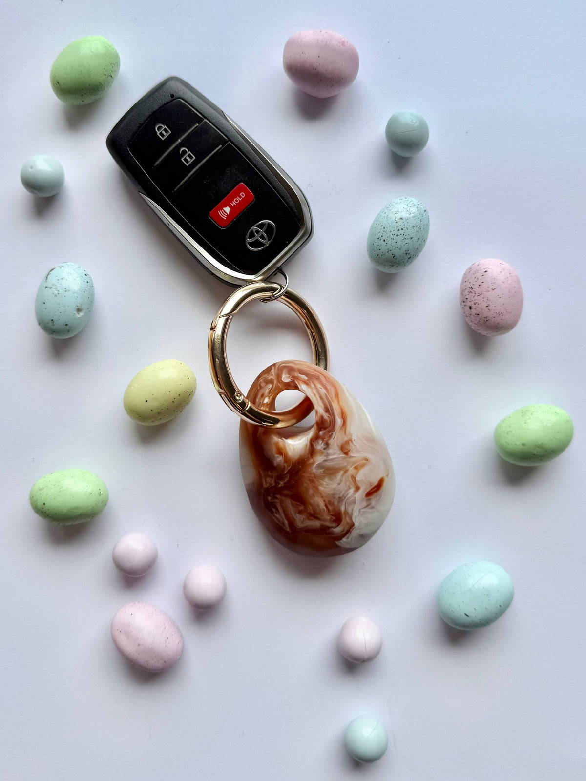 Greenwood Designs Egg Charm Resin Keyrings: Sage / Silver