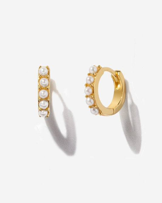 Nicola Gold Huggie Hoops with Mini Faux Pearls