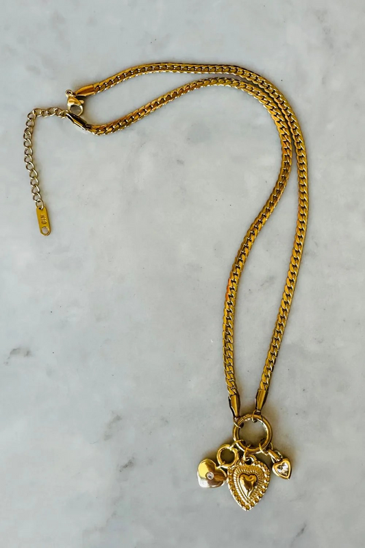 Mosk Melbourne Triple Heart Charm Necklace