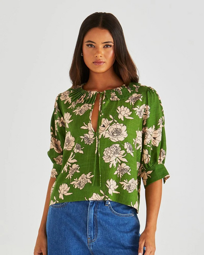 Sass Antonie Pleated Blouse - Moonflower