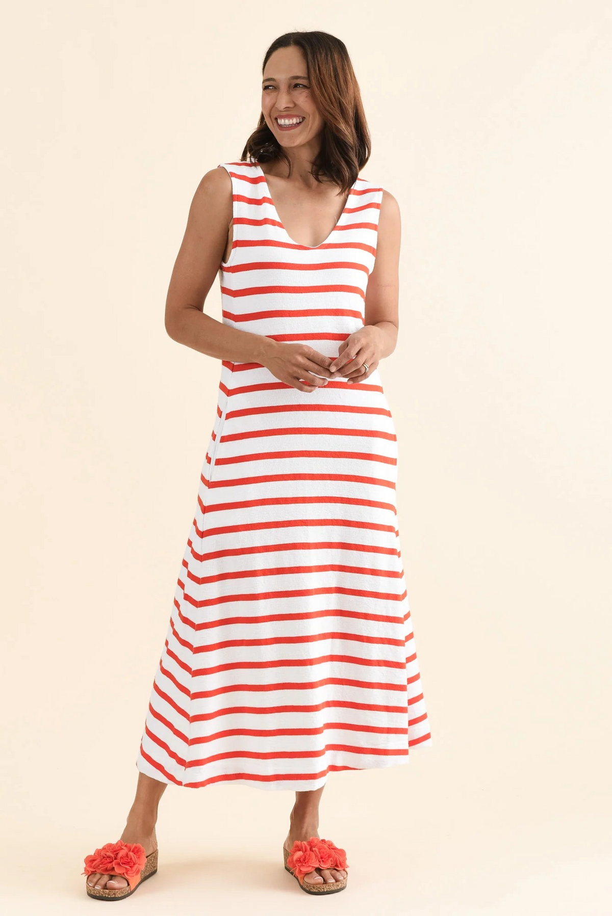 Foxwood Aspen Stripe Dress in White and Grenadine | Sterling Belle Australia